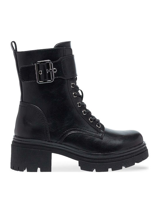 Women's Combat Boots with Mid Heel Black
