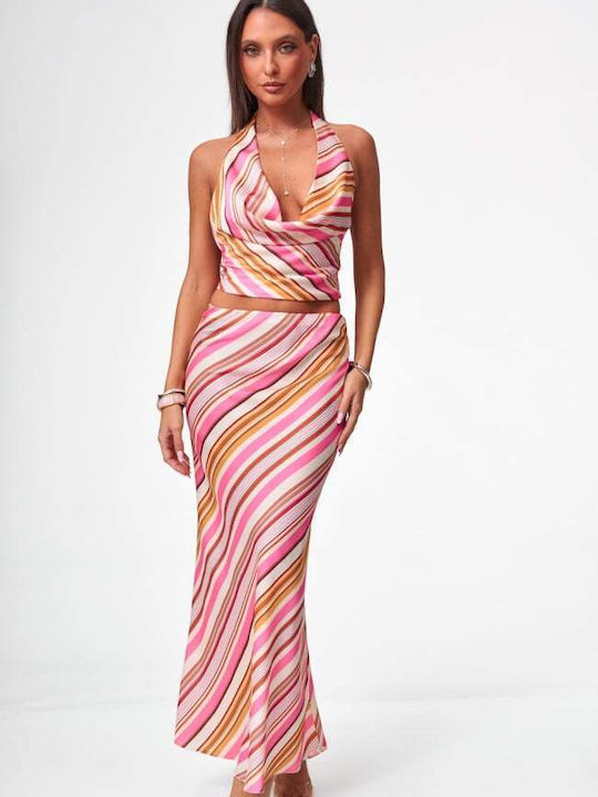 Kit With Satin Maxi Skirt Pink