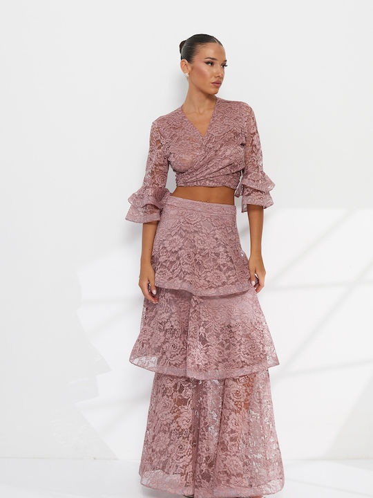 Set Mit Maxi Damenrock Rosa