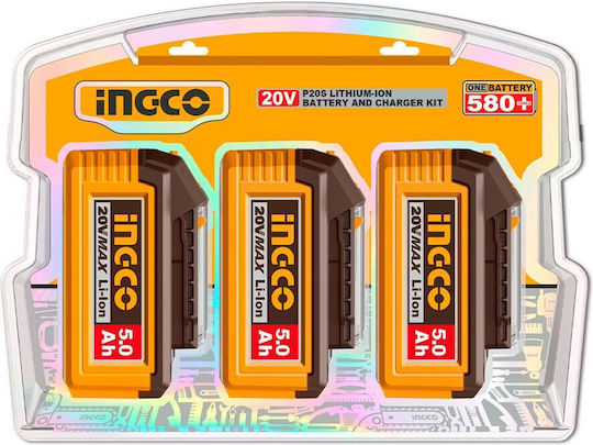 Ingco Set 2 Lithium Werkzeugbatterien 20V mit Batteriekapazität 5Ah