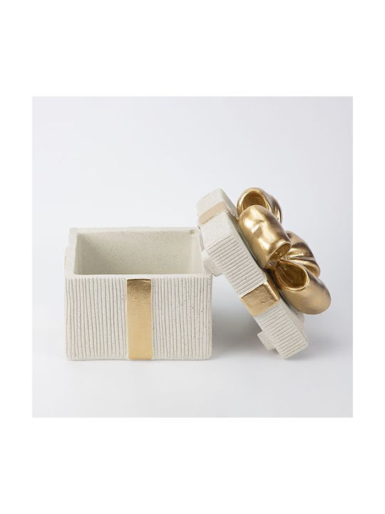 Decorative Gift Box Polyresin Ecru Gold 14.5x14.5x15.5cm Estheti 819-01924