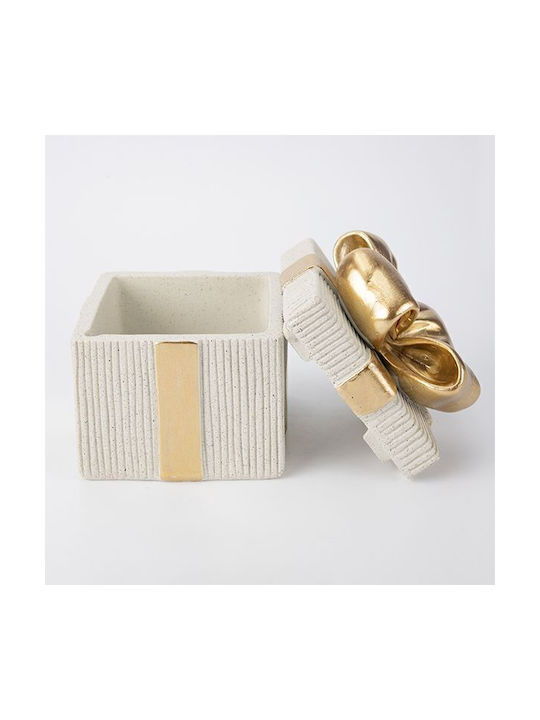 Decorative Gift Box Polyresin Ecru Gold 9.5x9.5x12cm Estheti 819-01925