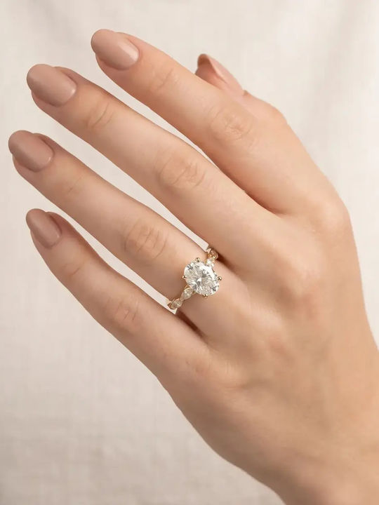 Single Stone Ring From 9K Gold With Zircon