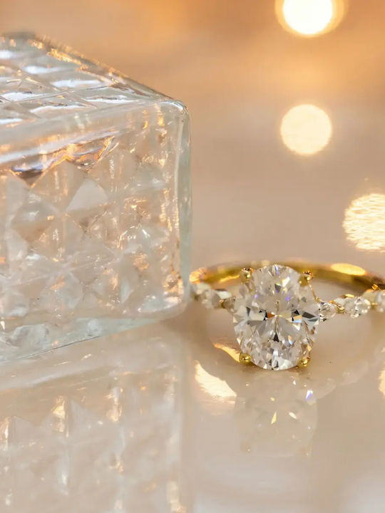 Single Stone Ring From 9K Gold With Zircon