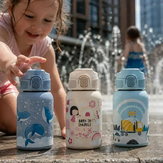 Petite & Mars Sticlă Pentru Copii Termos Din Oțel Inoxidabil Cu Pai Albastră 350ml