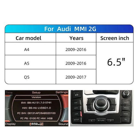 Digital IQ Car Audio System for Audi A4 / A5 / Q5 Dodge Journey Chrysler Vision 2009-2017 Bluetooth USB AUX WiFi GPS Apple CarPlay Android Auto with 6.5" Touch Screen