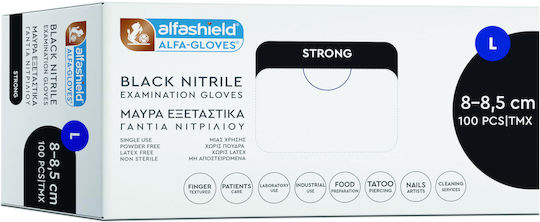 Karabinis Medical Alfashield Alfa Gloves Black Strong Nitrile Gloves Powder Free in Black Colour 100 Pieces