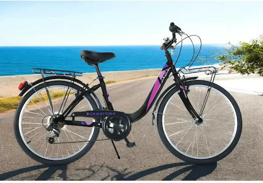 Dino Bikes City Summertime Venere 24" Παιδικό Ποδήλατo Πόλης 6 Ταχυτήτων Μαύρο