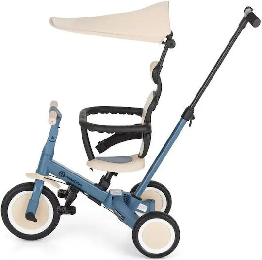 Petite & Mars Turbo Tricicletă pentru copii cu mâner pentru părinți 5 în 1 pentru 1.5+ ani Albastră