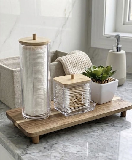 Bathroom Accessory Set Wooden Transparent 3 Pieces