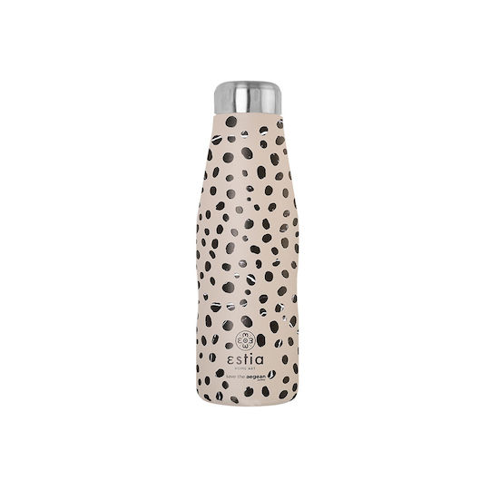 Estia Travel Flask Save the Aegean Recyclable Bottle Thermos Stainless Steel BPA Free 500ml Leopard Taupe