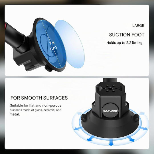 Neewer Ca136 Suport Auto Cu Trei Ventuze Sistem De Montare Pentru Cameră De Acțiune Compatibil GoPro Insta360 DJI Șină Nato Brațe Extensibile Din Fibră De Carbon Până La 60 Cm Sarcină Maximă 1 Kg Adaptor 1/4” Vlogging Pov Filmare Cod Produs 4307