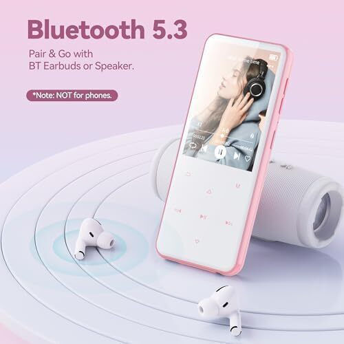 Agptek MP3 Player (64GB) Cu Ecran Tactil TFT De 2.4" Roz X002DIF2PD