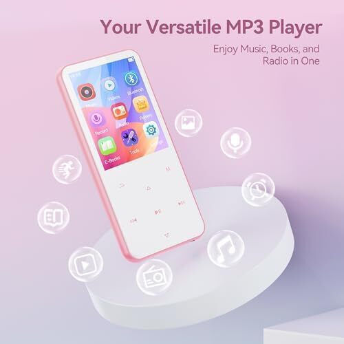 Agptek MP3 Player (64GB) Cu Ecran Tactil TFT De 2.4" Roz X002DIF2PD