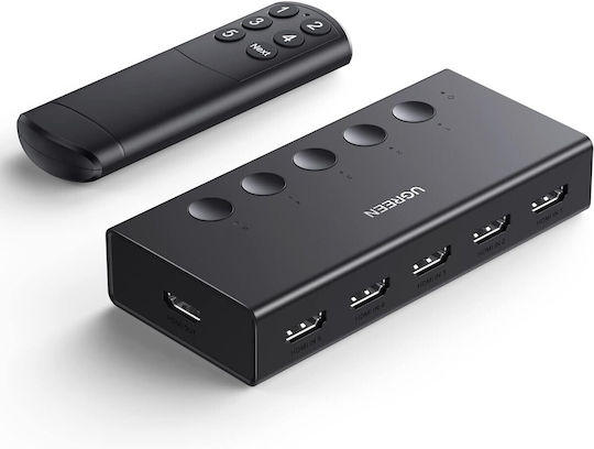 Ugreen Comutator HDMI 5 Intrări 1 Ieșire HDMI 2.0 4K 60Hz 18Gbps HDR CEC HDCP 2.2 3D Telecomandă IR Comutare Rapidă PS5 PS4 Xbox Apple TV Blu-ray DVD Compatibil TV Monitor Proiector Alimentare USB-C 5V