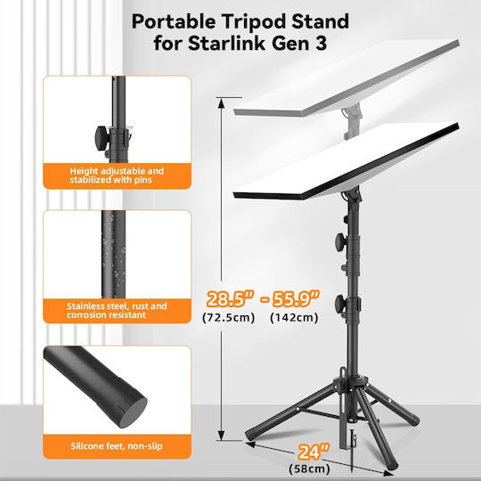 Starlink Gen 3 Suport Antenă Reglabil Trepied 90–180° Înălțime 134 Cm Oțel Inoxidabil Ultra-stabil Cu țăruși Portabil Camping Curte Călătorie