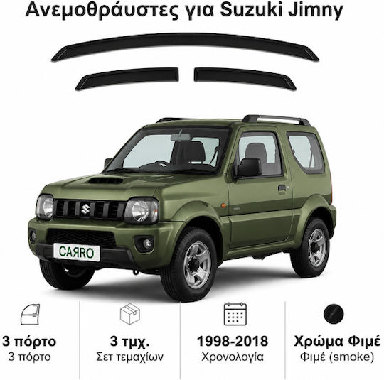 Heko Set of Windbreakers Front Car Dark Fime for Suzuki Jimny 3D 1998-2018 2pcs