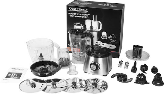 Kraft & Dele Procesor Alimentar Multifuncțional 1800W cu Recipient 3lt și Vas Blender Gri
