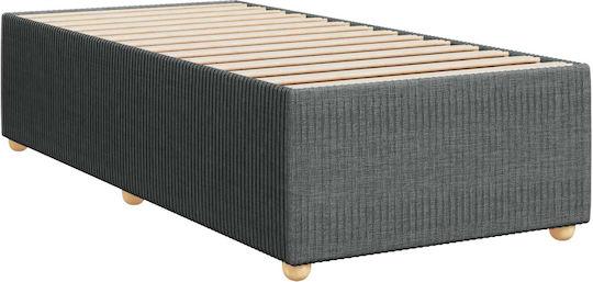 Pat Single Tapițat cu Material Gri Închis cu Plăci și Saltea 80x200cm