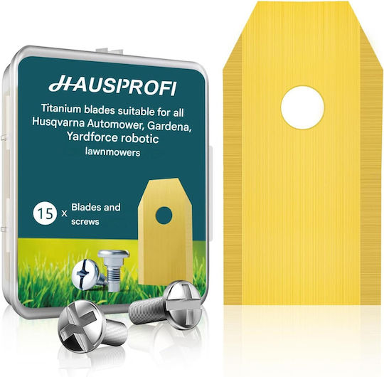 Hausprofi Lame de Schimb pentru Robot de Tuns Iarba Set 15 Piese Ultra ascuțite din Titan Compatibile cu Husqvarna Automower Gardena Grosime 0 75 Mm Lame Universale pentru Roboți de Tuns Iarba Include 15 Șuruburi Cutie de Depozitare