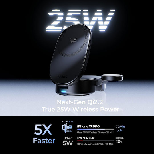 Lisen Безжично зарядно устройство Qi2 45W Черен (W121)