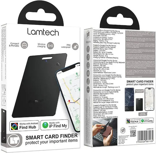 Lamtech LAM981135 Bluetooth Tracker Schwarz Kompatibel mit Apple Find My & Google Find Hub
