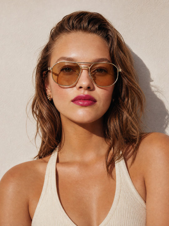 Red Raven Casablanca Unisex Ochelari De Soare Cu Ramă Metalică Portocalie Și Lentile Portocalii