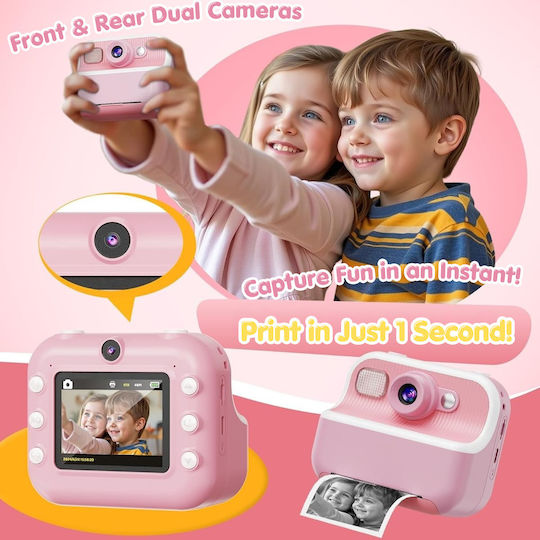 Qova Kinder Kompaktkamera mit Thermodruck Optischer Zoom 10x Rosa