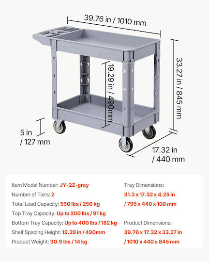 Vevor Transport Trolley for Load Weight up to 250kg in Grey Colour