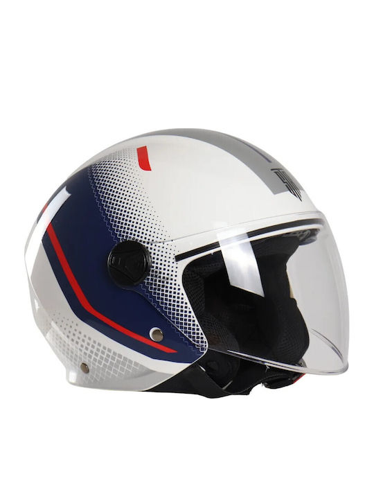 STR GP1 White/Blue/Red Motorcycle Helmet Jet ECE 22.06 with Sun Visor