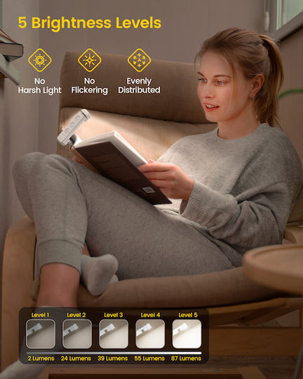 Glocusent LED Book Light with Clip White