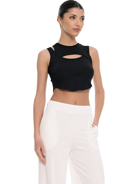 Damen Baumwolle Crop Top Schwarz