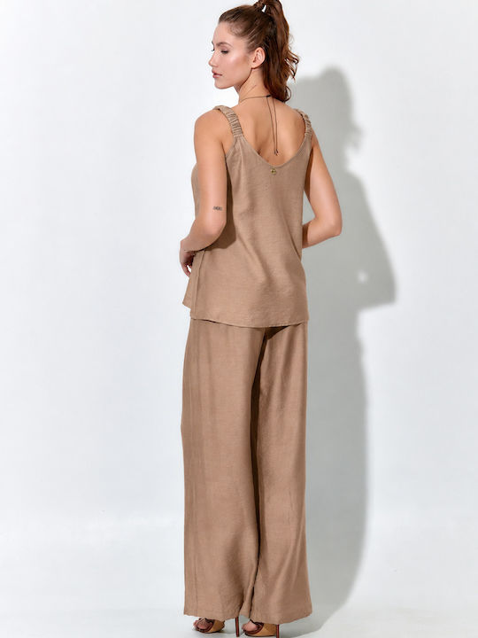 Damen Bluse mit Spaghetti-Träger Braun S264001-braun