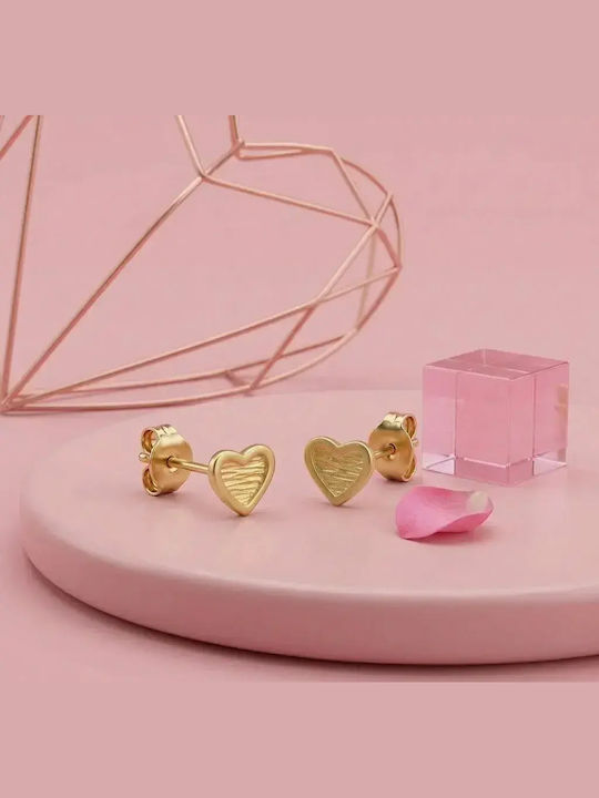 Детски Обици Studs Сърце от Злато 9K
