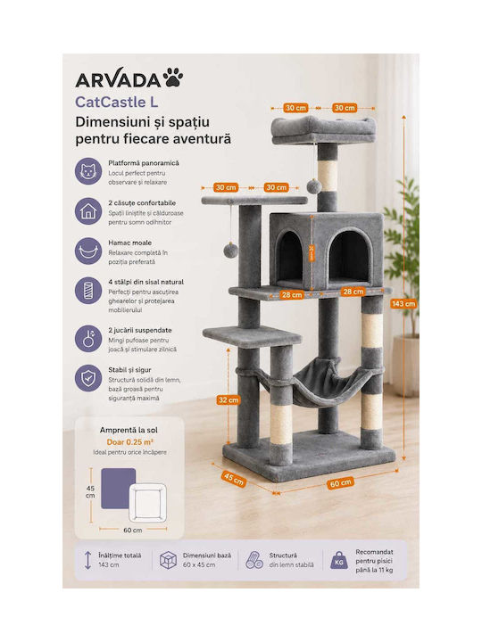 Scratching Post Cat Tree Beige 55x45x143cm