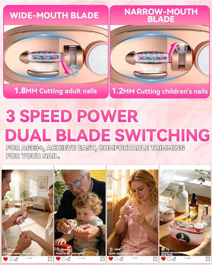 Electric Nail Scissors Nail File 3 In 1 Smart Nail Scissors Rechargeable Automatic Nail Scissors Adjustable Speeds 3 Smart Functions & Double Blade Safe Nail Scissors Polishing Led Light & Dust Storage Quiet & Gentle