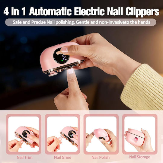 Electric Nail Scissors Nail File 3 In 1 Smart Nail Scissors Rechargeable Automatic Nail Scissors Adjustable Speeds 3 Smart Functions & Double Blade Safe Nail Scissors Polishing Led Light & Dust Storage Quiet & Gentle