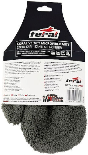 Special Car Wash Glove Feral Detailing Pro 26x20cm Coral Velvet 400gsm Foam Reinforcement
