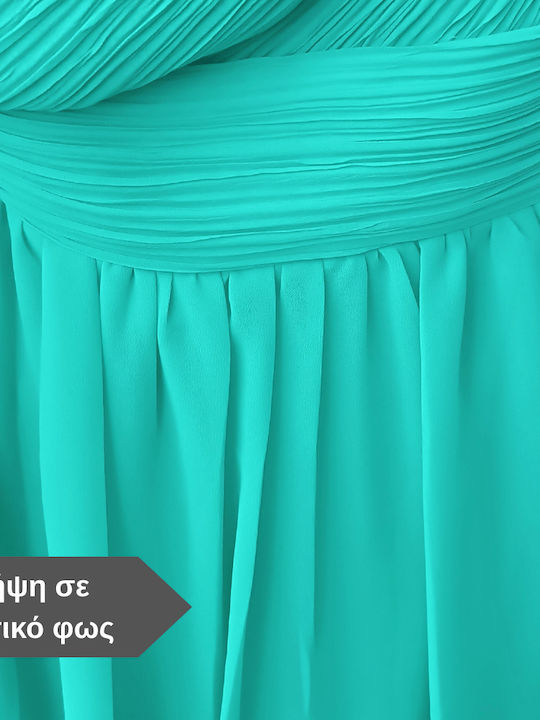 Rochie De Vară Maxi Pentru Nuntă Botez Satin Turcoaz