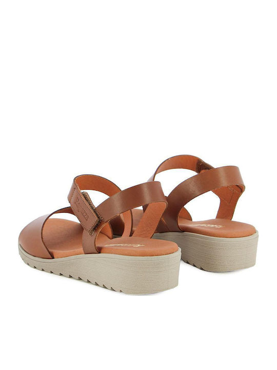 Leather Women's Flat Sandals Flatforms Tabac Brown
