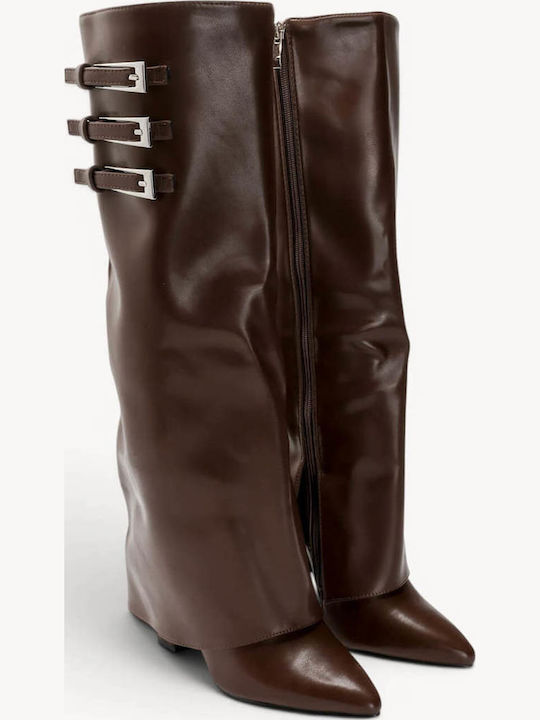 Brown Boots Triple Decorative Buckle