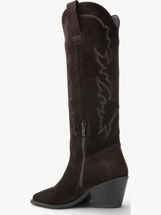 Brown Women's Cowboy Boots Side Zipper