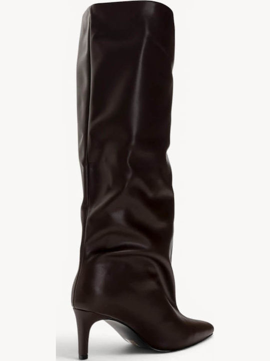 Braune Slouch Damenstiefel Kitten Heel