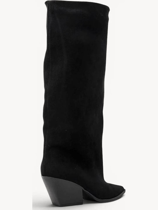 Schwarze Damenstiefel Mit Spitz Zehen Und Dickem Absatz