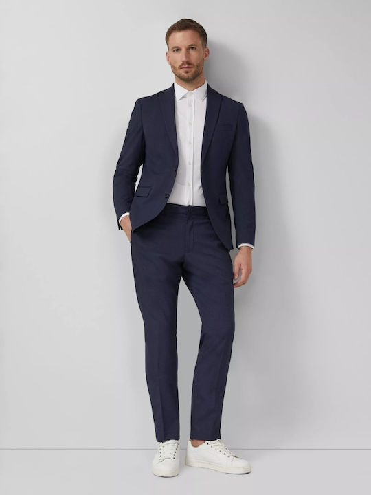 Pantaloni Bărbați De Costum Elastici Slim Fit Albastru Marin Închis