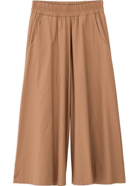 Women's High Rise Zip Culottes with Elastic Beige