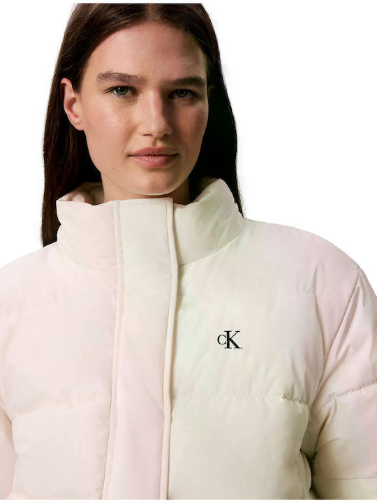 Calvin Klein Short Women's Puffer Jacket for Winter Ecru
