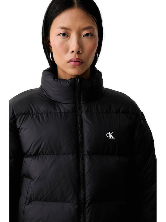 Crop Дамско Puffer Яке за Зима Черно