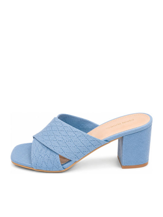 Mules With Chunky High Heel In Light Blue Color SI-8239-26ML-SIEL