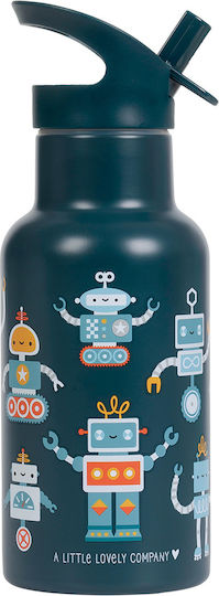 A Little Lovely Company Rostfreies Kinder Trinkflaschen Set Thermos mit Stroh Silber 350ml